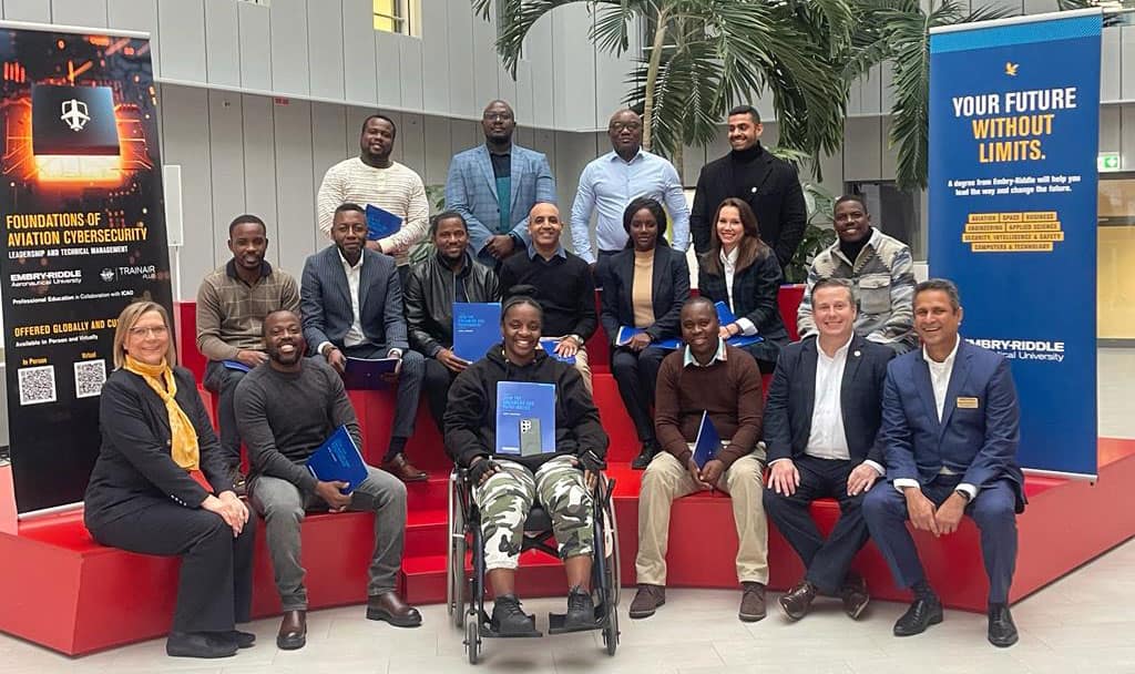 Group photo of ERAU staff, students and faculty in Frankfurt, Germany